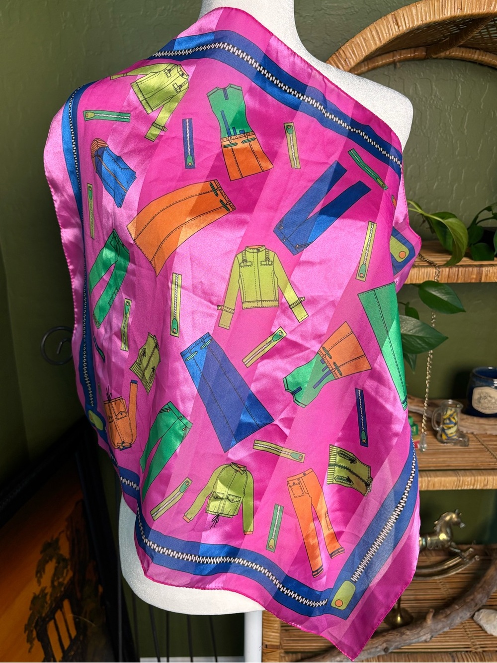 Symphony Pink Silk Scarf with Blue and Lime Y2K Fashion Girly Accents